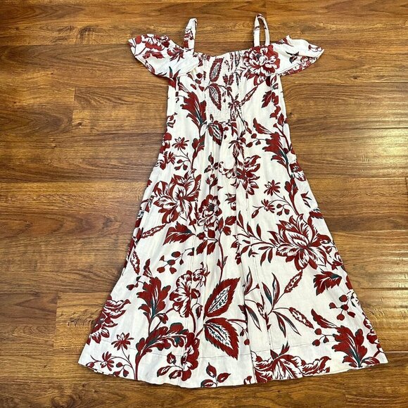 Anthropologie Oahu Red/Cream Hawaiian Floral Midi Dress - 6 - Picture 4 of 9